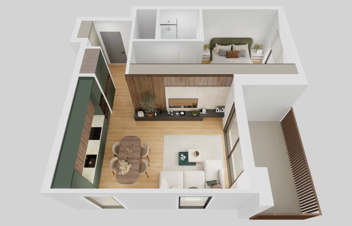 1 chambre — vue en volume